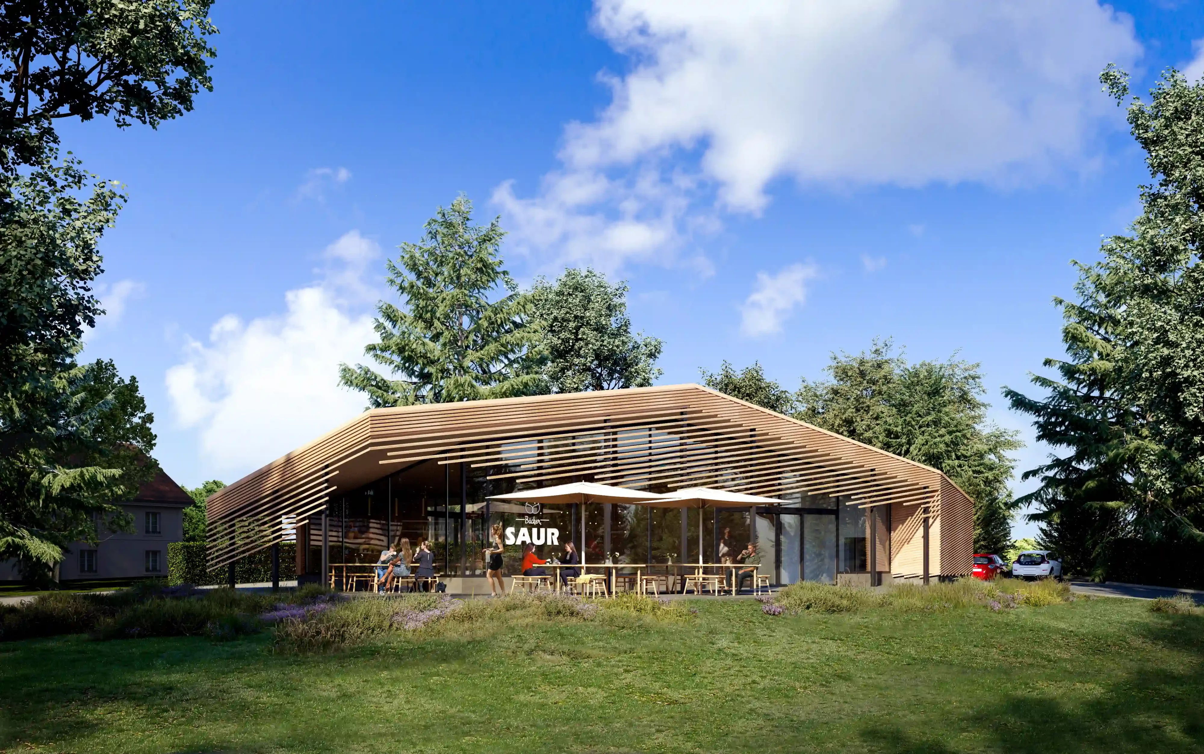 Rendering Bäckerei mit Wiese